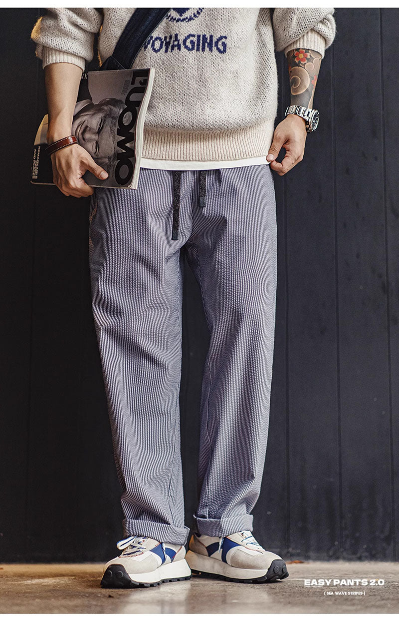 Retro Striped Elastic Waist Casual Pants