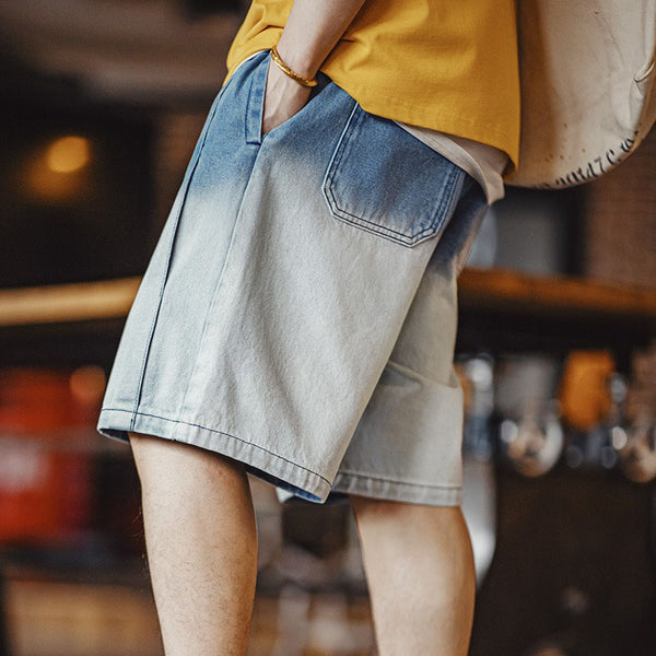 Retro Gradient Blue Washed Denim Shorts