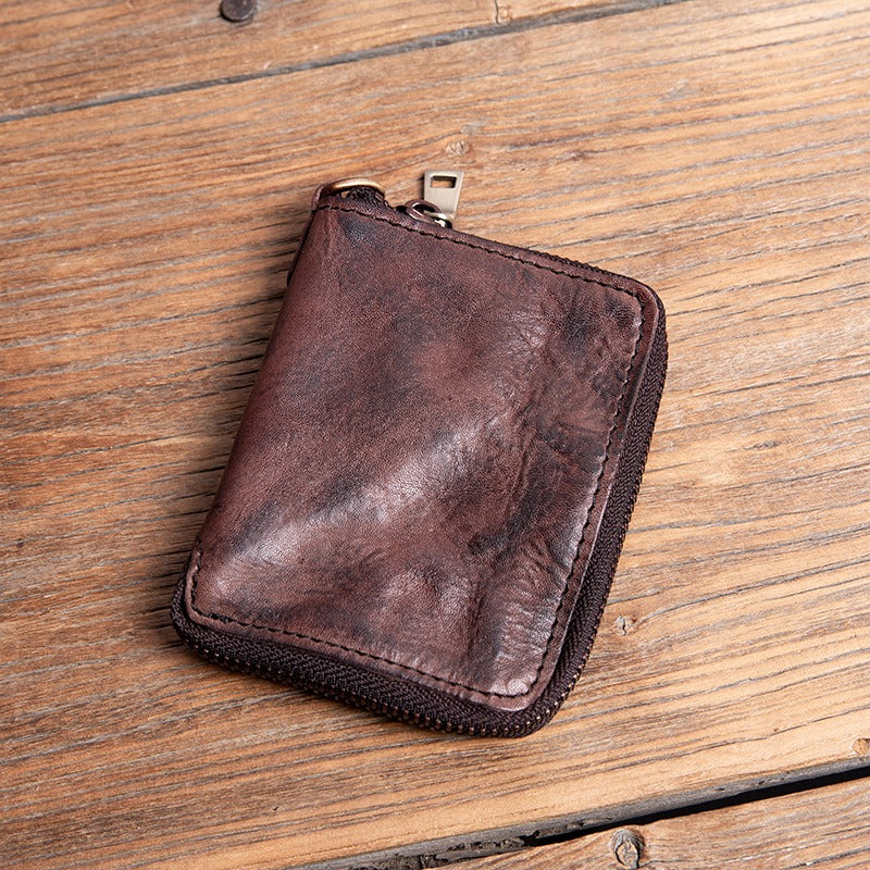 Retro Handmade Leather Zipper Small Wallet