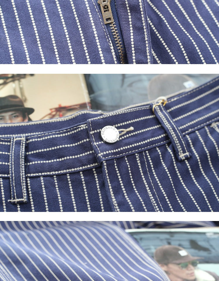 Retro Striped Denim Workwear Pants