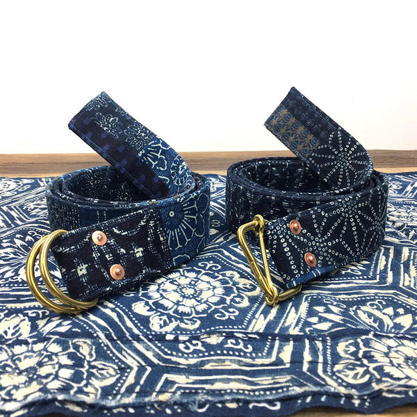 Retro Indigo Blue Dyed Cotton Linen Printed Canvas Belt