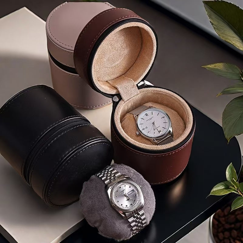 Portable travel genuine leather watch box, mechanical watch anti-fall watch bag, hard shell anti-shake portable watch storage box