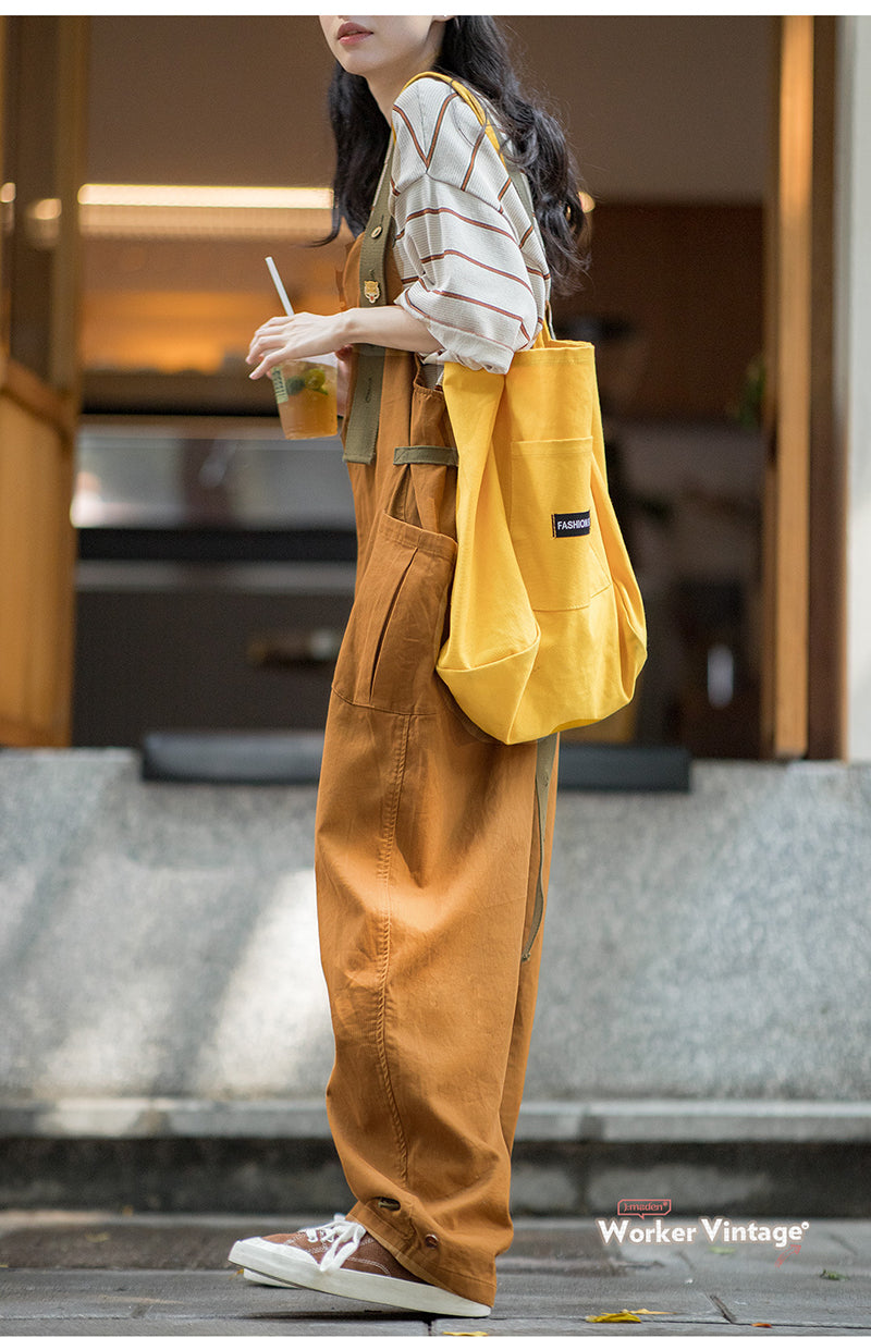 Vintage Casual Work Style Overalls In Khaki