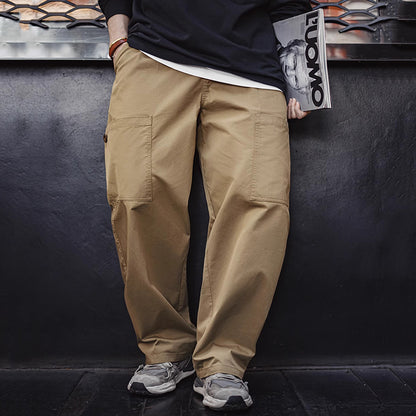 Retro Multi-pocket Loose Straight Khaki Wide-leg Pants