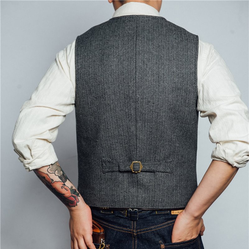 Retro Large Size Wool Herringbone Waistcoats