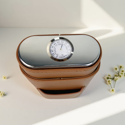 3-Cigar Genuine Leather Cigar Box with Top Hygrometer Display, Portable with Hygrometer Dial and Cedar Wood Lining