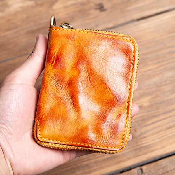 Retro Handmade Leather Zipper Small Wallet