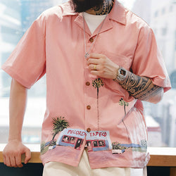 Retro Summer Beach Print Macho-pink Shirt