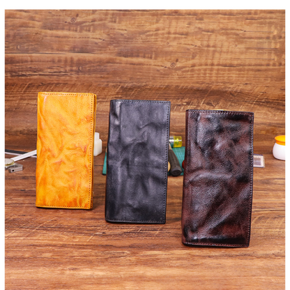 Handmade Vintage Long Wallet Made of Top-grain Vegetable-tanned Cowhide with Multiple Card Slots