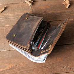 Retro Leather Handmade Zipper Short Wallet