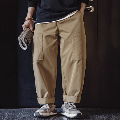 Retro Multi-pocket Loose Straight Khaki Wide-leg Pants