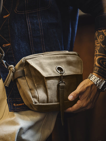 Retro Khaki Canvas Crossbody Bag Waist Bag