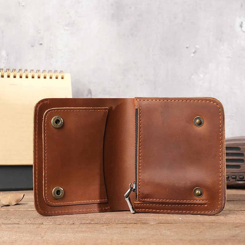 Retro Leather Handmade Zipper Short Wallet