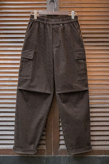 Retro Corduroy Elastic Waist Big Pocket Cargo Pants