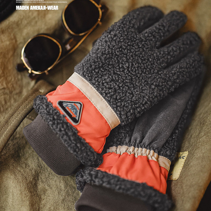 Retro Double-sided Touch Screen Fleece Gloves