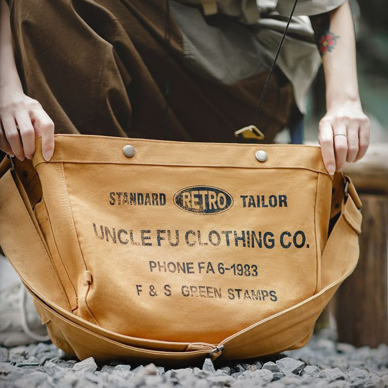 Retro Khaki Canvas Crossbody Bag Messenger Bag