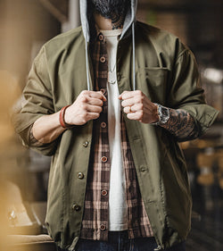 Retro Green Patchwork Hooded Jacket