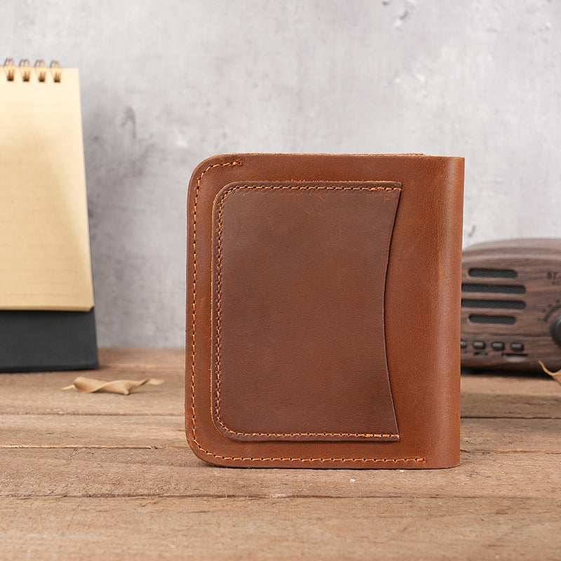 Retro Leather Handmade Zipper Short Wallet