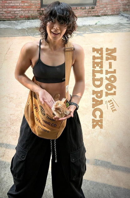 Retro Khaki Canvas Crossbody Bag Messenger Bag