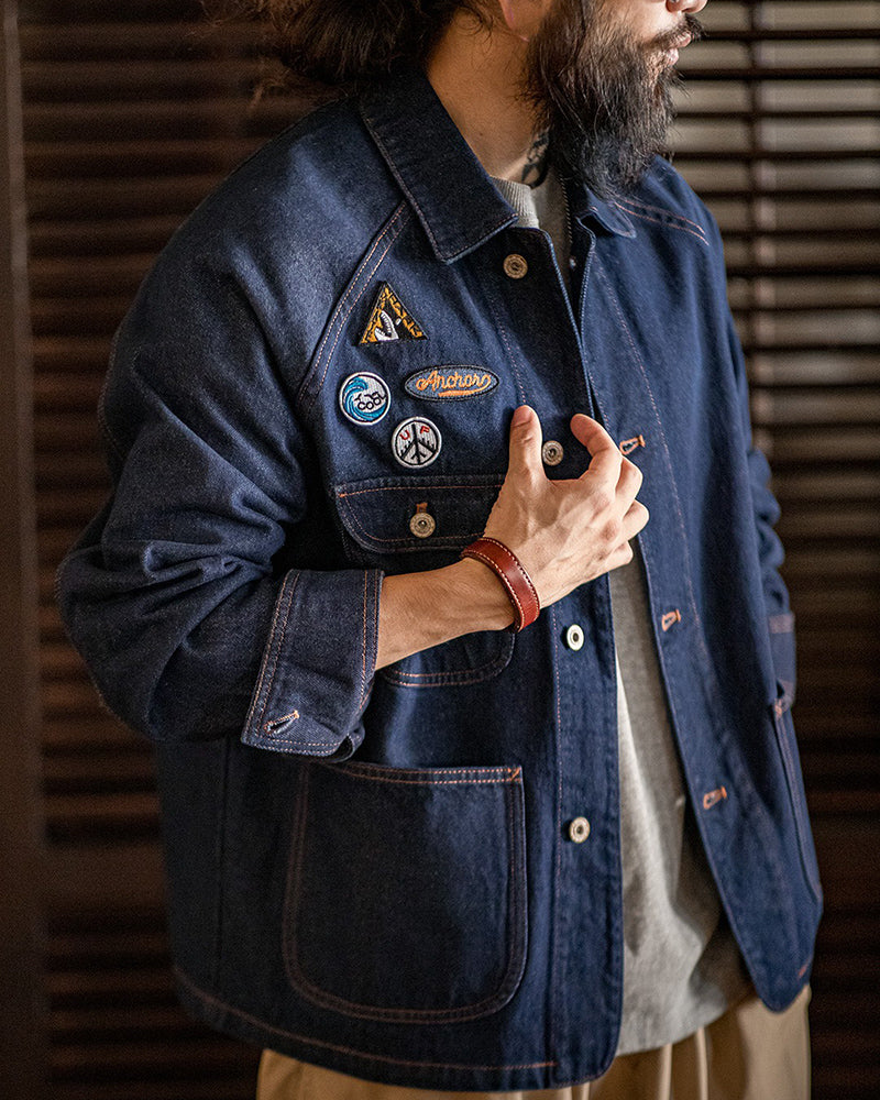 Retro Embroidered Badge Washed Denim Jacket