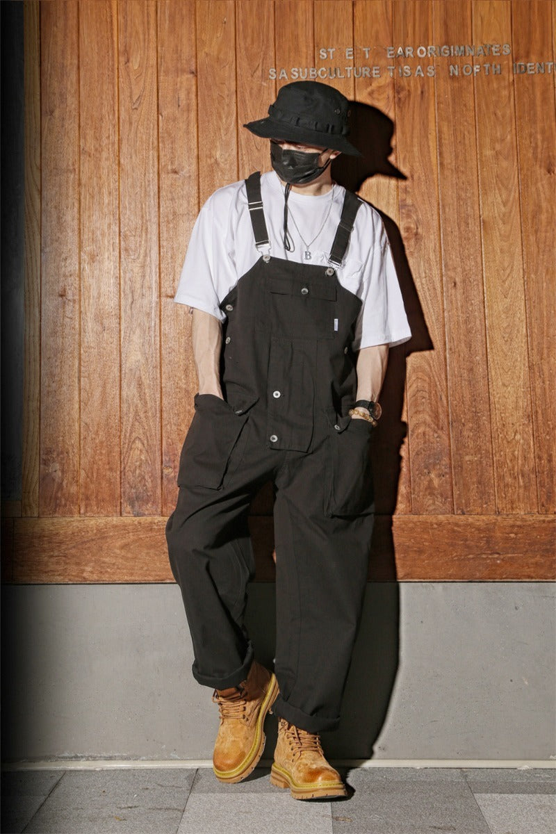 Retro Style Casual Multi-Pocket Overall Cargo Pants