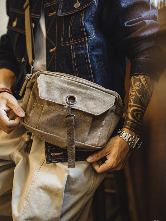 Retro Khaki Canvas Crossbody Bag Waist Bag