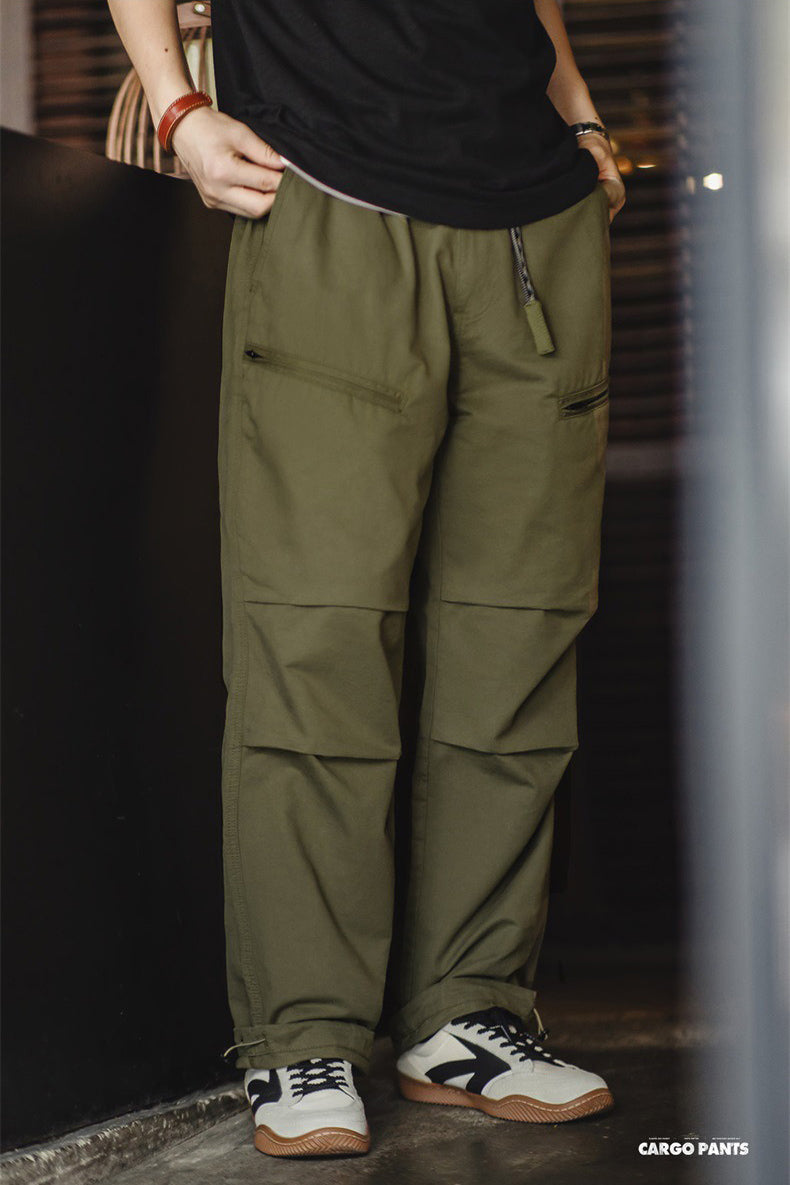 Retro Double Pleated Cotton Straight Drawstring Pants