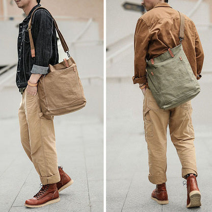 Retro Leather Canvas Crossbody Bag Tote Bag