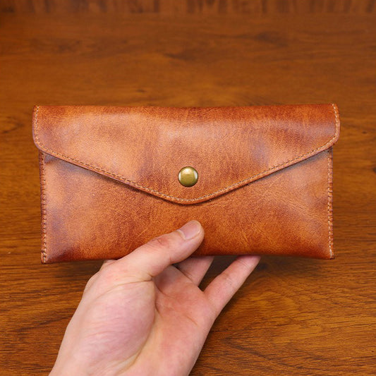 Retro Handmade Leather Envelope Long Card Wallet