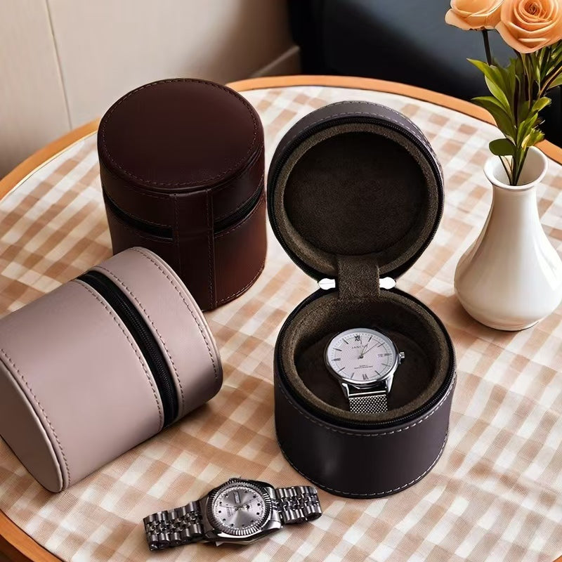 Portable travel genuine leather watch box, mechanical watch anti-fall watch bag, hard shell anti-shake portable watch storage box