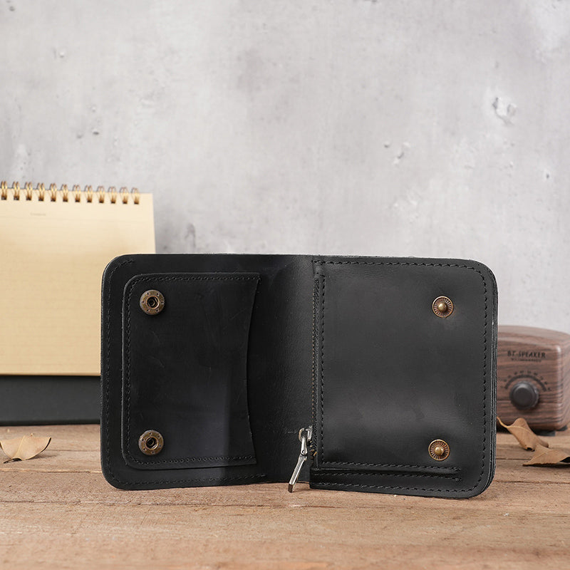 Retro Leather Handmade Zipper Short Wallet