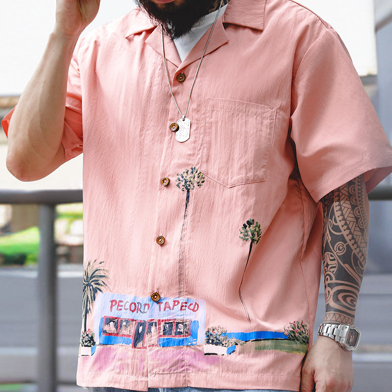 Retro Summer Beach Print Macho-pink Shirt