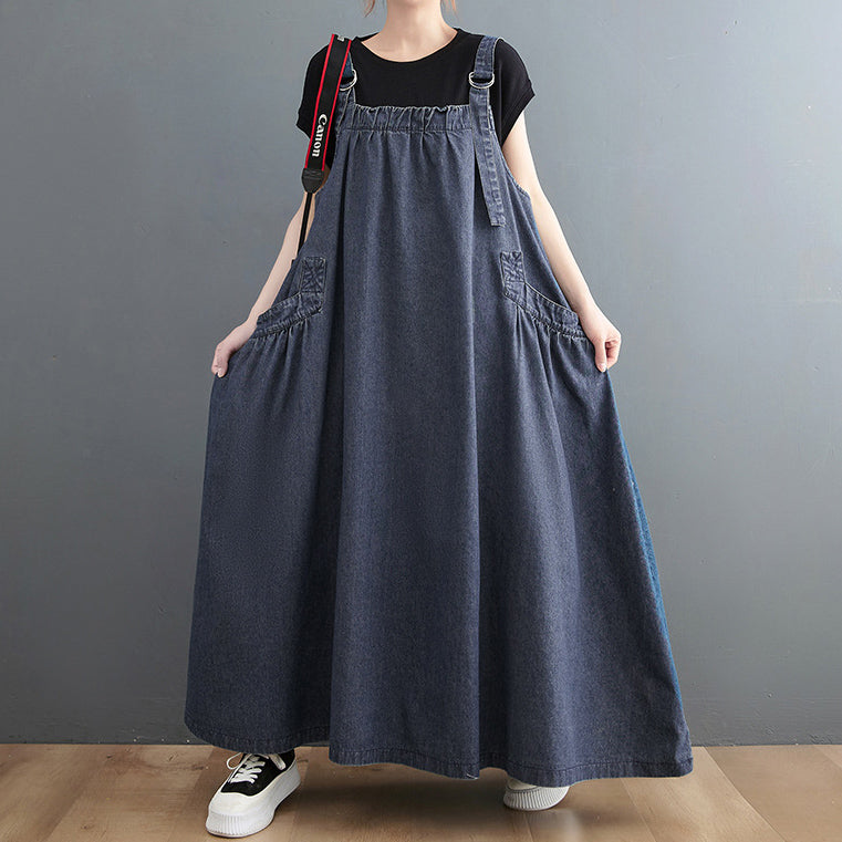 Retro Denim Big Pockets Overalls Dresses