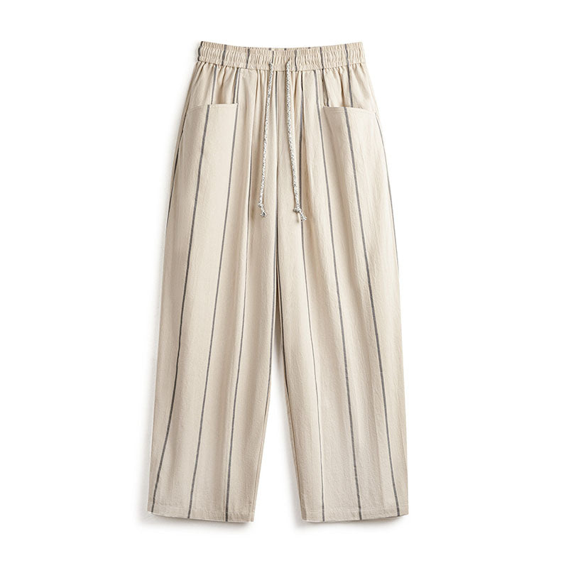 Retro Summer Cotton Stripe Balloon Pants