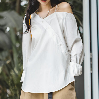 Retro Asymmetric Camisole Long-sleeve Shirt