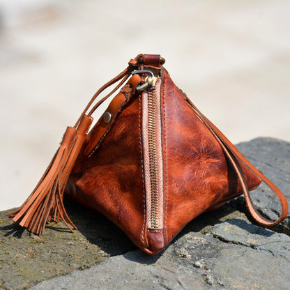 Retro Leather Handmade Zipper Storage Bag