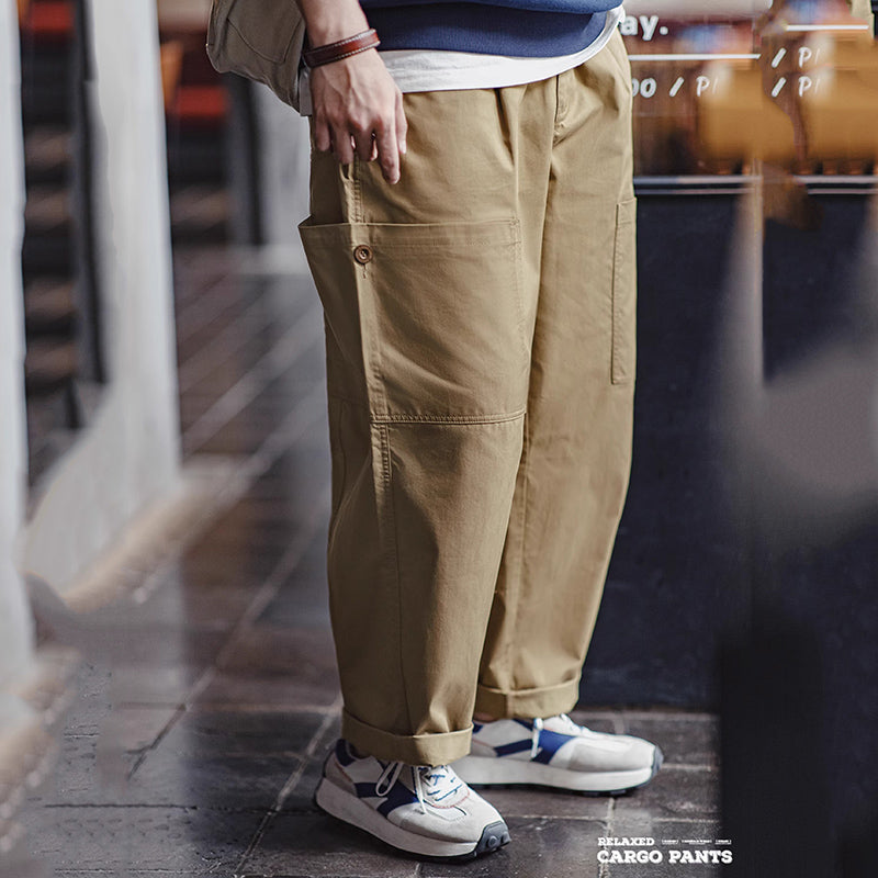 Retro Multi-pocket Loose Straight Khaki Wide-leg Pants