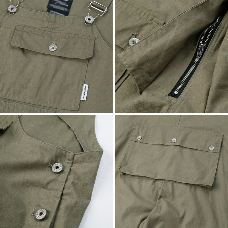 Retro Style Casual Multi-Pocket Overall Cargo Pants