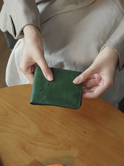 Retro Tanned Leather Folding Multi-card Slot Wallet