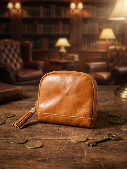 Retro Leather Handmade Zipper Short Wallets