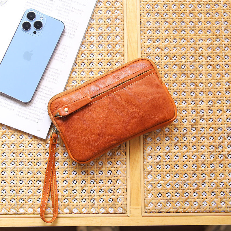 Retro Leather Distressed Top-Grain Cowhide Clutch Bag