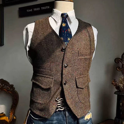 Retro Large Size Wool Herringbone Waistcoats