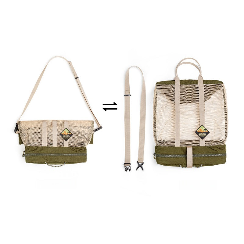 Retro Functional Foldable Fishing Bag Single-Shoulder/Crossbody/Handbag Messenger Bag