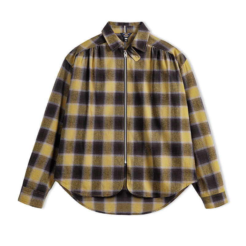 Vintage Plaid Zip Shirt Lapel Cotton Jacket Cardigan