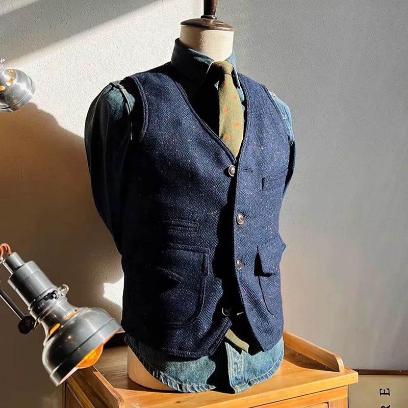 Retro Large Size Wool Herringbone Waistcoats