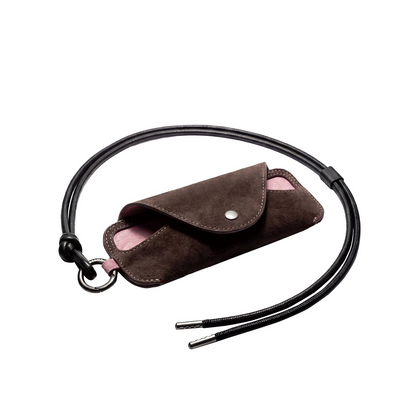 Retro Leather Sunglasses Storage Bag Fashion Portable Lanyard Glasses Clip