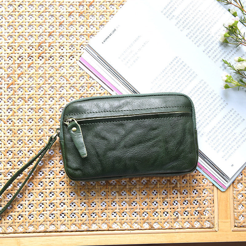 Retro Leather Distressed Top-Grain Cowhide Clutch Bag