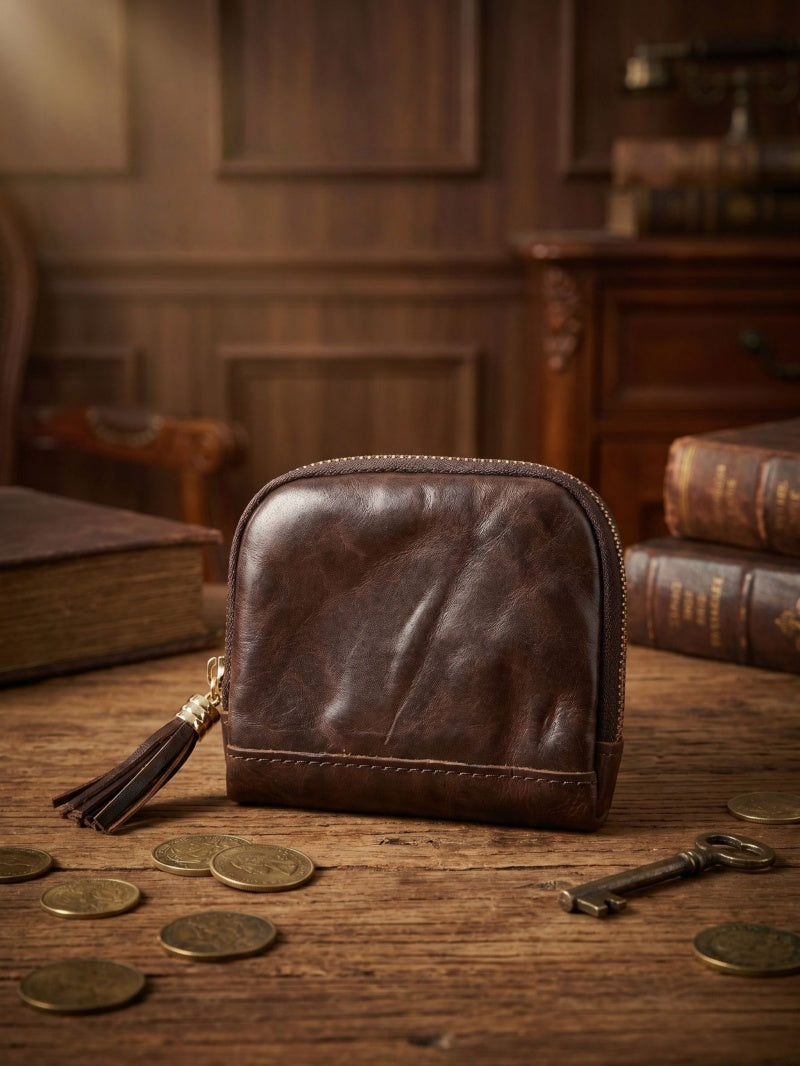 Retro Leather Handmade Zipper Short Wallets
