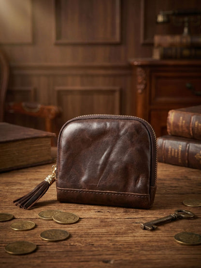 Retro Leather Handmade Zipper Short Wallets