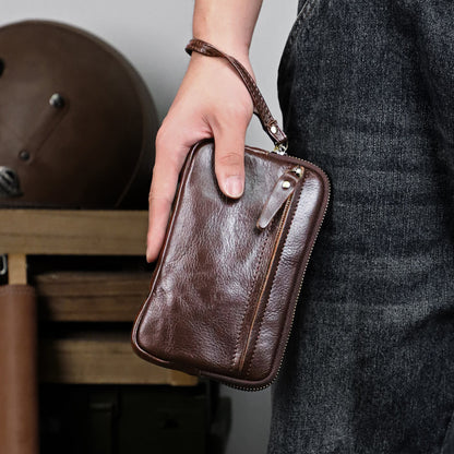 Retro Leather Distressed Top-Grain Cowhide Clutch Bag